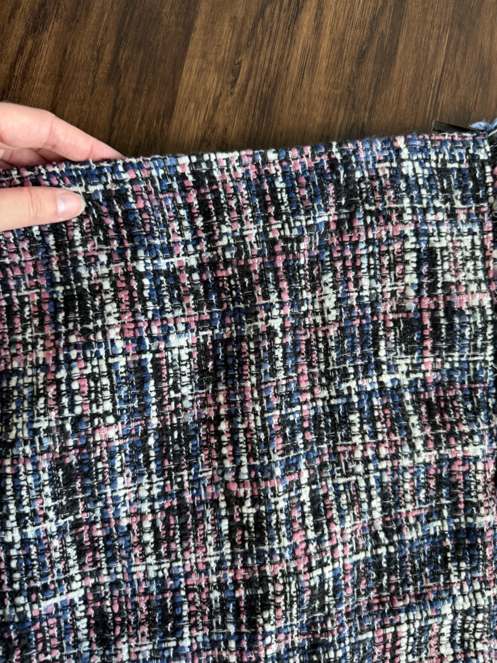 LOFT Black Tweed Mini Skirt with Pink & Navy Accents - Picture 3 of 10